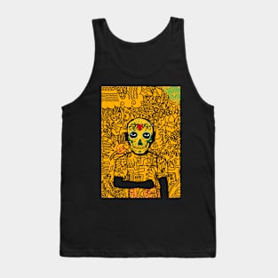 Mysterious Doodle Art - Mexican Male with Dark Eyes and Gray Item Tank Top